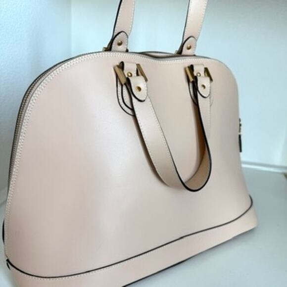 ALBERTA DI CANIO Leather Satchel Nude Beige Dome Bag Made in Italy Handbag - Picture 3 of 7